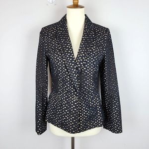 Michael Kors Made In Italy Black Caramel Cotton Silk Embroidered Cutout Blazer 6
